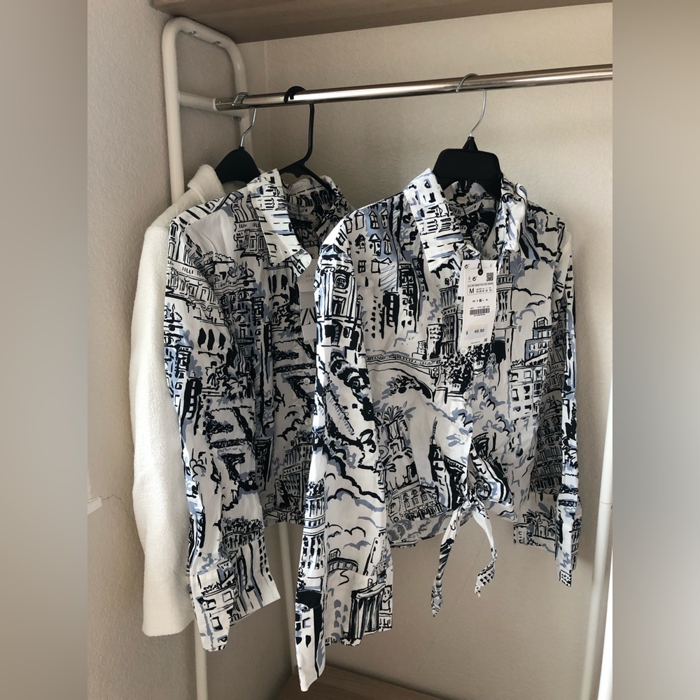 Zara printed shirt with tie knot